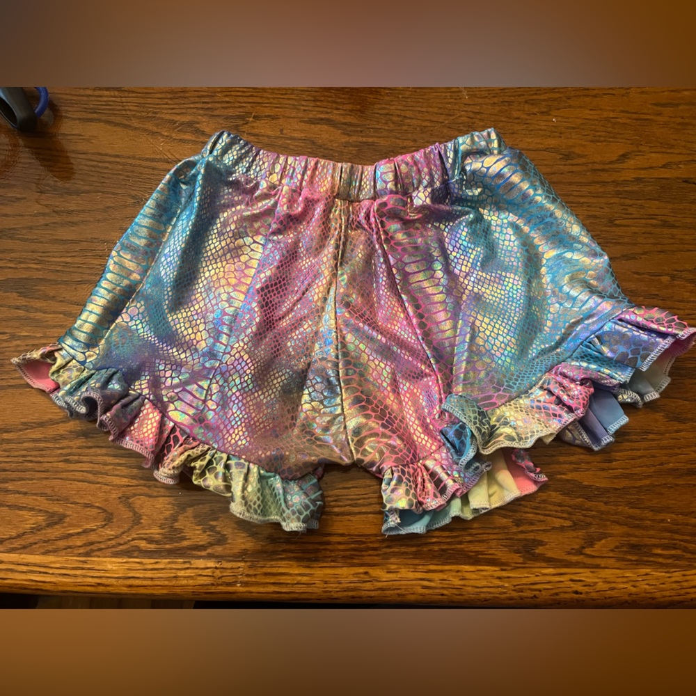 Shimmery Pink and Blue Ruffle Edge Shorts